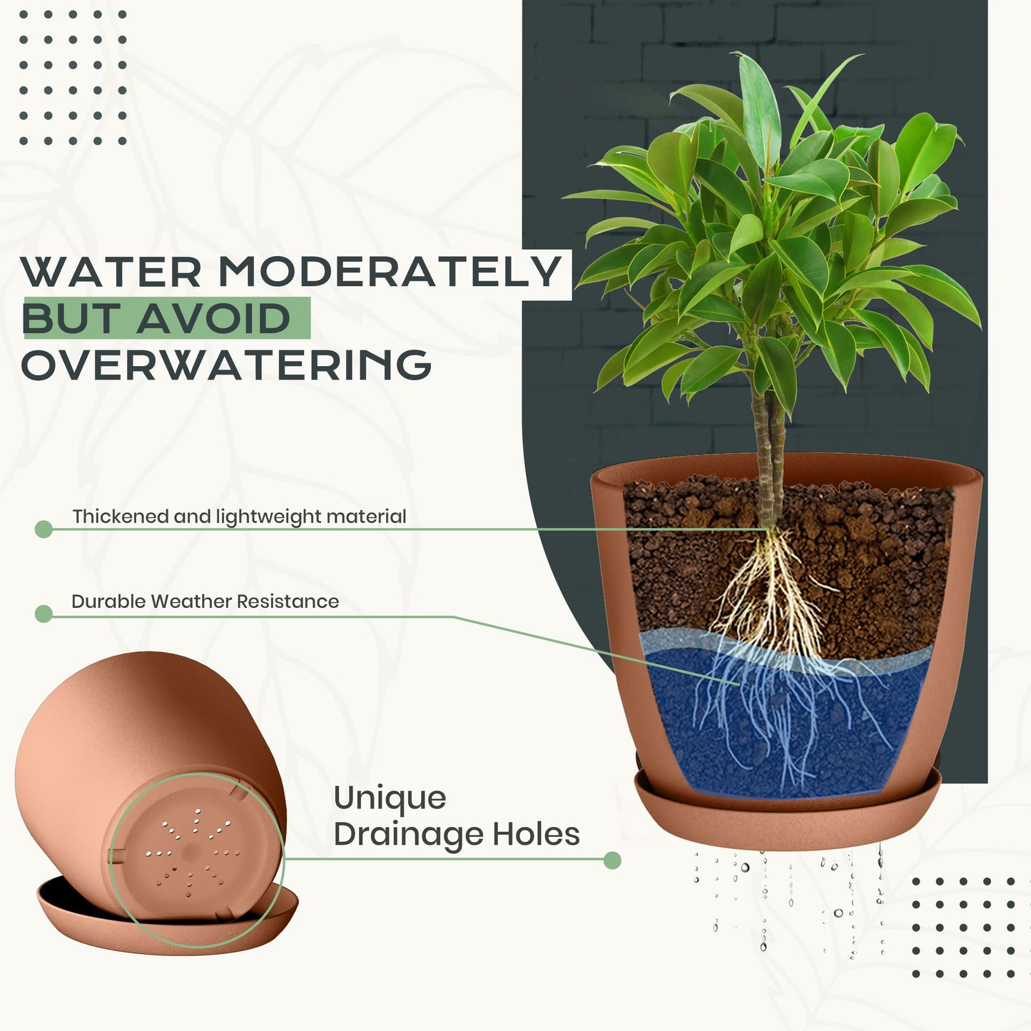 Utopia Home Plant Pots Indoor with Drainage Holes – Set of 5 White Plastic Flower Pots (7/6.6/6/5.3/4.8 Inch) – Modern Planters for Indoor Plants, Room & Office Décor, Great Stocking Stuffers