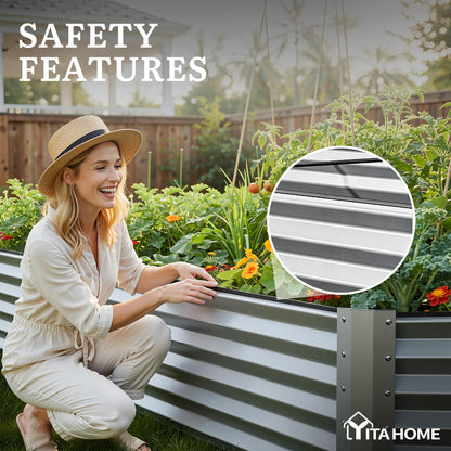 YITAHOME 8x4x1.5ft 2pcs Large Raised Garden Bed Kit, Galvanized Metal Planter Box with Gloves, Outdoor Above Ground Planters for Plants Vegetables Flowers, Silver