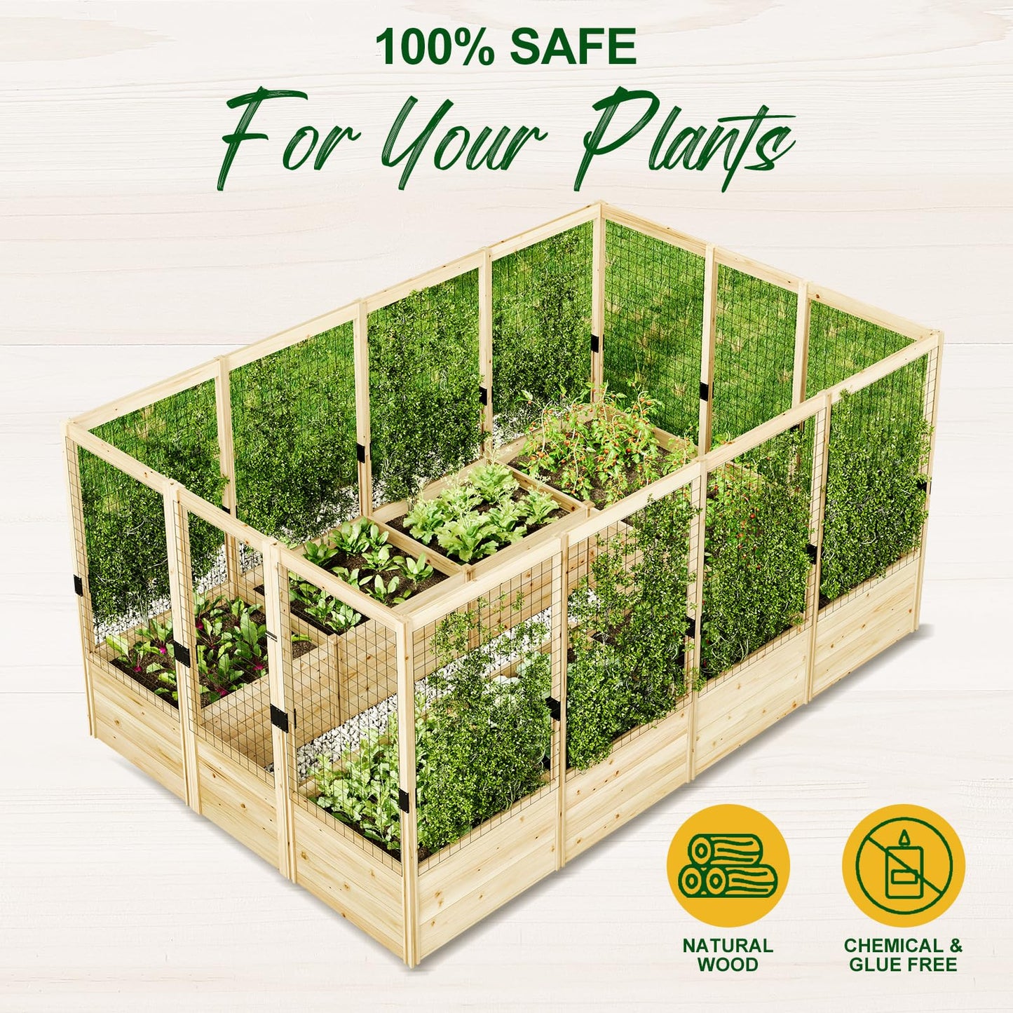 AMERLIFE Raised Garden Bed with Deer Proof Fence, 7.5Wx17Dx6H Outdoor Wooden Raised Garden Bed Planter with 19" Depth Planter Box