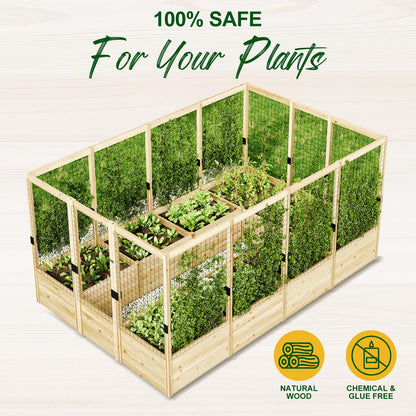 AMERLIFE Raised Garden Bed with Deer Proof Fence, 7.5Wx17Dx6H Outdoor Wooden Raised Garden Bed Planter with 19" Depth Planter Box
