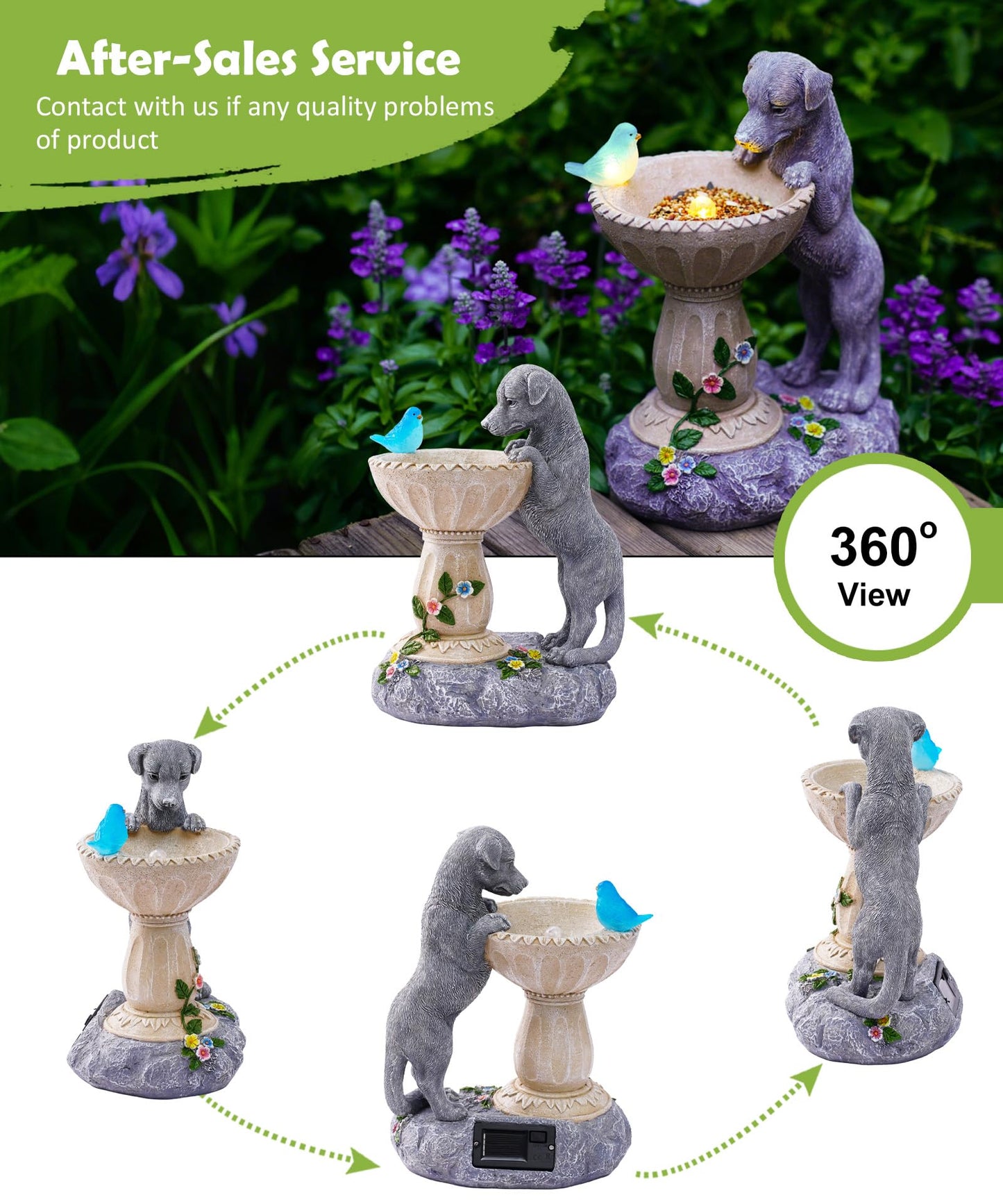 Nacome Solar Dog Statue for Garden Decor: IP65 Weatherproof Resin with Automatic Lighting - No Installation- Outdoor Yard Patio Balcony Art - Birthday Gifts for Bird Lovers Mom Grandma Women