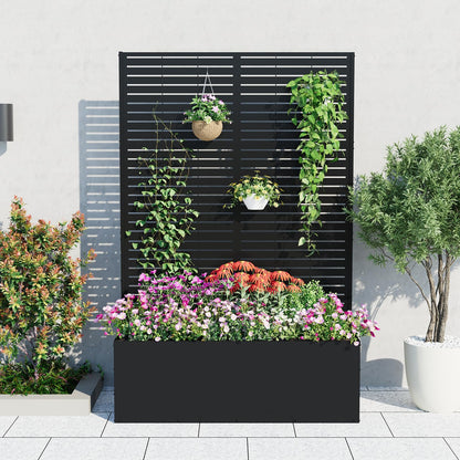 GarveeLife Metal Planter Box with Trellis, 71"x47"x16" Raised Garden Bed for Climbing Plants, Vegetables, Vines, Privacy Planters for Patio with Drainage Holes, 15.7" Deep Planting Bed