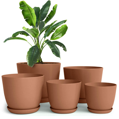 Utopia Home Plant Pots Indoor with Drainage Holes – Set of 5 White Plastic Flower Pots (7/6.6/6/5.3/4.8 Inch) – Modern Planters for Indoor Plants, Room & Office Décor, Great Stocking Stuffers