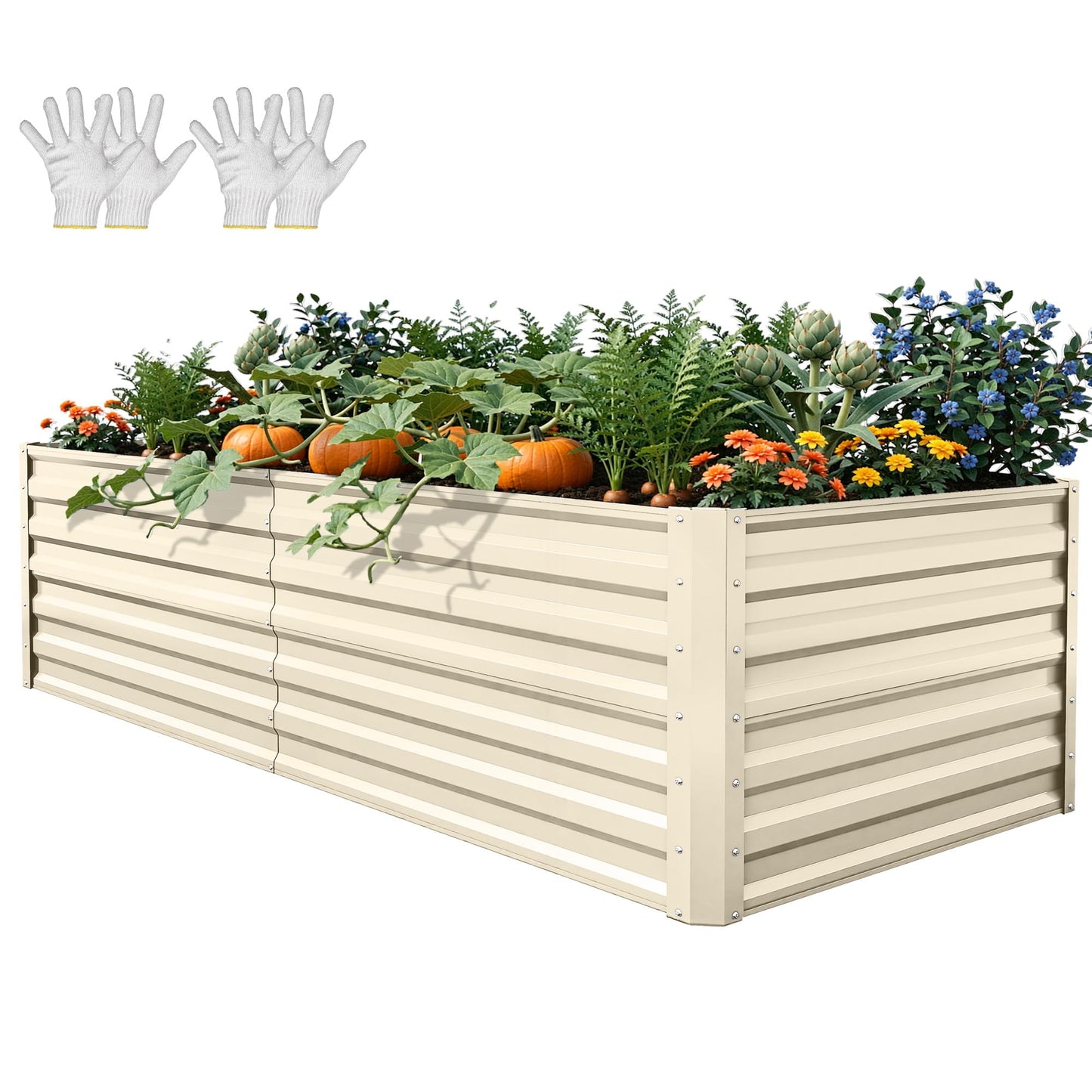 YITAHOME 8x4x1.5ft 2pcs Large Raised Garden Bed Kit, Galvanized Metal Planter Box with Gloves, Outdoor Above Ground Planters for Plants Vegetables Flowers, Silver