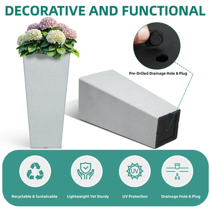 Autodaya 22" Urn Planters Outdoor Planter for Plants Set of 2 Timeless Plastic Large Flower Pot with Drainage Hole Terrazzo White Garden Pots for Porch, Patio Christmas Decor
