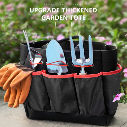 Grenebo Gardening Tools 9-Piece Heavy Duty Garden Hand Tools with Fashion and Durable Garden Tools Organizer Handbag, Rust-Proof Garden Tool Set, Ideal Gardening Gifts for Women