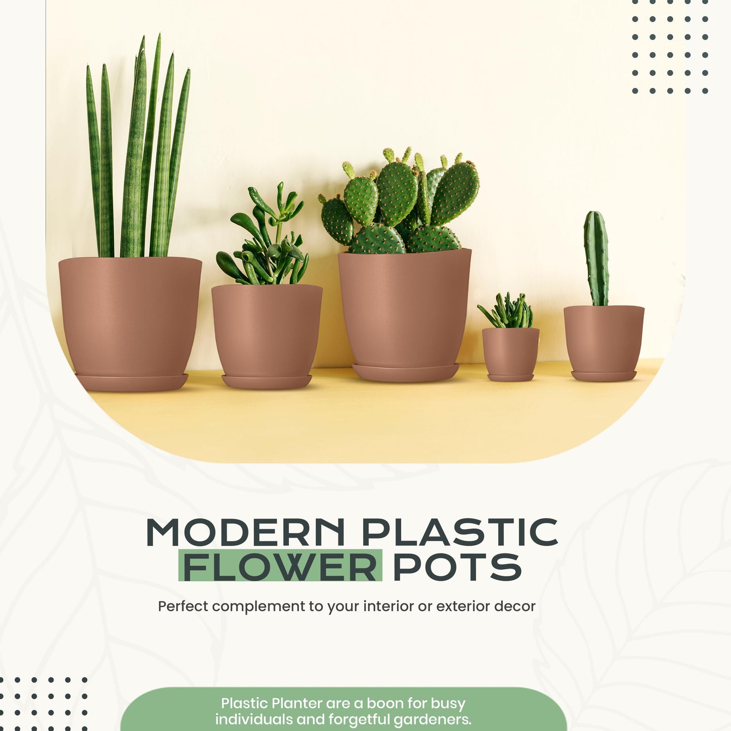 Utopia Home Plant Pots Indoor with Drainage Holes – Set of 5 White Plastic Flower Pots (7/6.6/6/5.3/4.8 Inch) – Modern Planters for Indoor Plants, Room & Office Décor, Great Stocking Stuffers