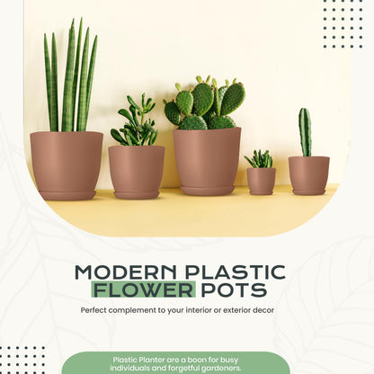 Utopia Home Plant Pots Indoor with Drainage Holes – Set of 5 White Plastic Flower Pots (7/6.6/6/5.3/4.8 Inch) – Modern Planters for Indoor Plants, Room & Office Décor, Great Stocking Stuffers