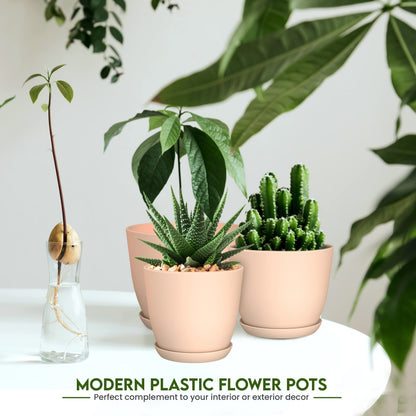 Utopia Home Plant Pots Indoor with Drainage Holes – Set of 5 White Plastic Flower Pots (7/6.6/6/5.3/4.8 Inch) – Modern Planters for Indoor Plants, Room & Office Décor, Great Stocking Stuffers