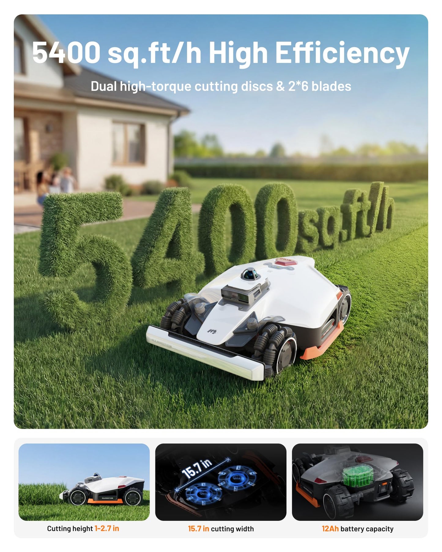 Mammotion LUBA 3 AWD 5000H Robot Lawn Mower with Garage (Ship Separately), 1.25 Acres, 360° LiDAR+NetRTK+AI Vision, All-Wheel-Drive for 80% Slopes, 50 Multi-Zone Management, Cutting Height 2.2"-4.0"