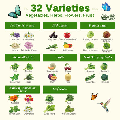 Lush&Dew Year-Round USDA Zone 9 Seed Bank, Gardening Gifts for Women Men, 32 Varieties Non-GMO Heirloom Seeds of Vegetables Herbs Fruits, Gift for Mom Dad, Survival Seed Kit for Raised Garden Beds