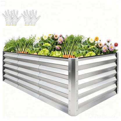 YITAHOME 8x4x1.5ft 2pcs Large Raised Garden Bed Kit, Galvanized Metal Planter Box with Gloves, Outdoor Above Ground Planters for Plants Vegetables Flowers, Silver