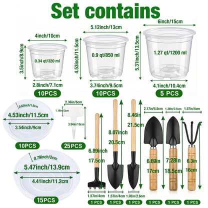 Clear Nursery Pots with Drainage, 81 Pcs Set, 4/5/6 Inch Plastic Pots for Indoor Plants, Seed Starter Kit with Plant Saucers, Clear Plant Pots with Drainage Holes, Pot Liners, Labels & Tools