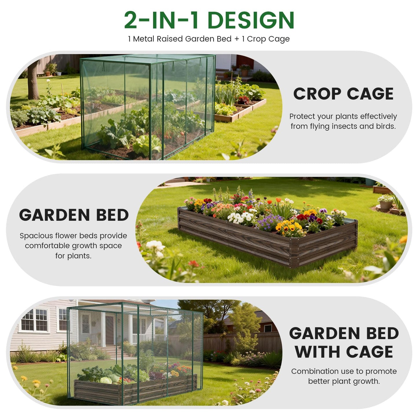 Galvanized Raised Garden Bed with Crop Cage Plant Protection Net Tent Kit for Garden Plant, 71"x35.4"x 59" Plants Protection Tent Cage Metal Planter Box Bottomless Planting Vegetables Outdoor