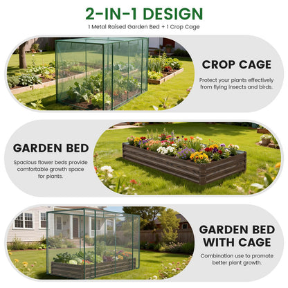 Galvanized Raised Garden Bed with Crop Cage Plant Protection Net Tent Kit for Garden Plant, 71"x35.4"x 59" Plants Protection Tent Cage Metal Planter Box Bottomless Planting Vegetables Outdoor