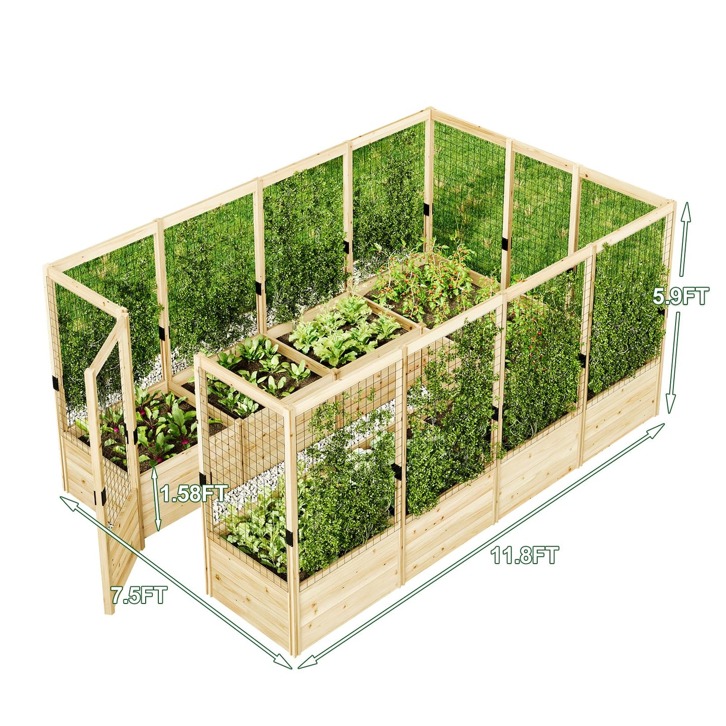 AMERLIFE Raised Garden Bed with Deer Proof Fence, 7.5Wx17Dx6H Outdoor Wooden Raised Garden Bed Planter with 19" Depth Planter Box