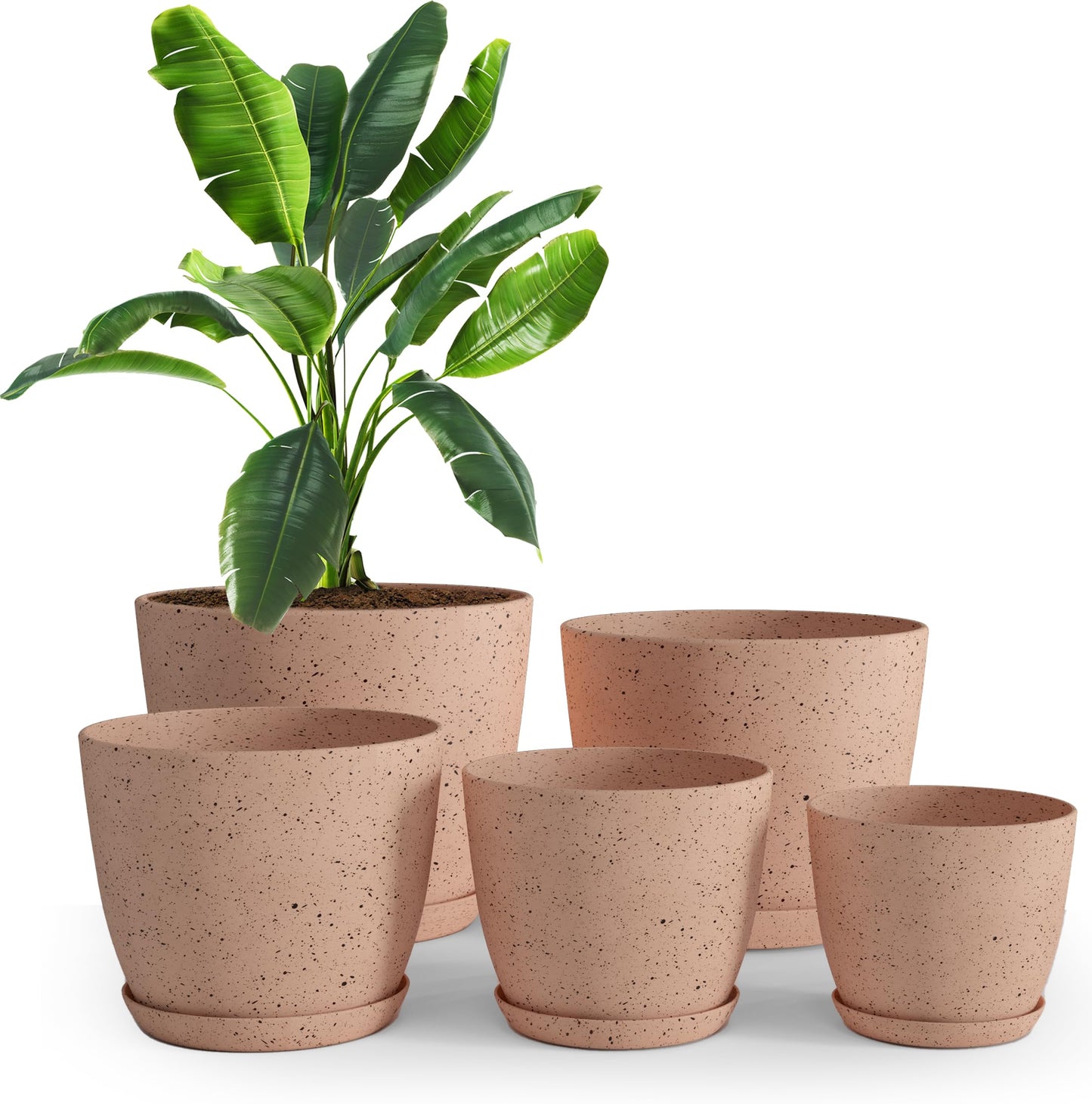 Utopia Home Plant Pots Indoor with Drainage Holes – Set of 5 White Plastic Flower Pots (7/6.6/6/5.3/4.8 Inch) – Modern Planters for Indoor Plants, Room & Office Décor, Great Stocking Stuffers