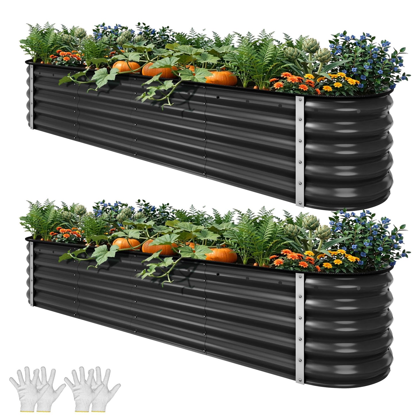 YITAHOME 8x4x1.5ft 2pcs Large Raised Garden Bed Kit, Galvanized Metal Planter Box with Gloves, Outdoor Above Ground Planters for Plants Vegetables Flowers, Silver