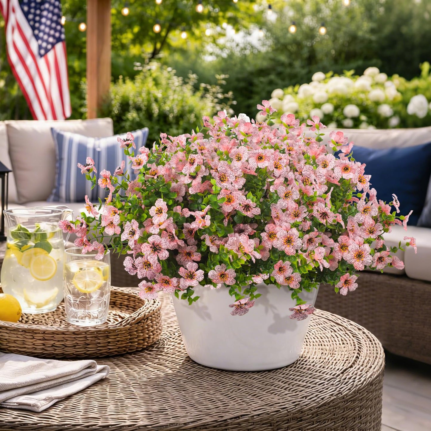 Grunyia 20 Bundles Artificial Flowers for Outdoors, UV Resistant Fake Plants Flowers Greenery Shrubs Plants for Decoration Outside Plants Hanging Planter Home Garden Decor
