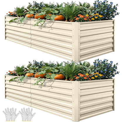 YITAHOME 8x4x1.5ft 2pcs Large Raised Garden Bed Kit, Galvanized Metal Planter Box with Gloves, Outdoor Above Ground Planters for Plants Vegetables Flowers, Silver