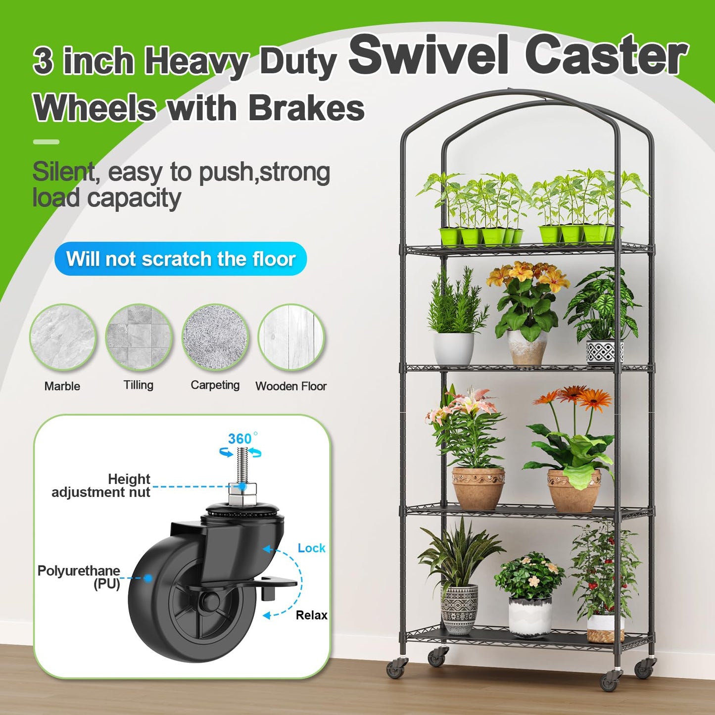 Walk-in Greenhouse with Height-Adjustable Shelves, Heavy Duty Green House for Outdoors/Indoors, Heavy-Duty Steel Frame & Thickened PVC Cover, 82"x57"x55.5", Black