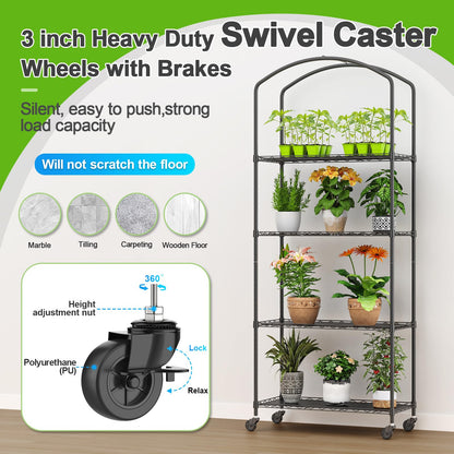 Walk-in Greenhouse with Height-Adjustable Shelves, Heavy Duty Green House for Outdoors/Indoors, Heavy-Duty Steel Frame & Thickened PVC Cover, 82"x57"x55.5", Black