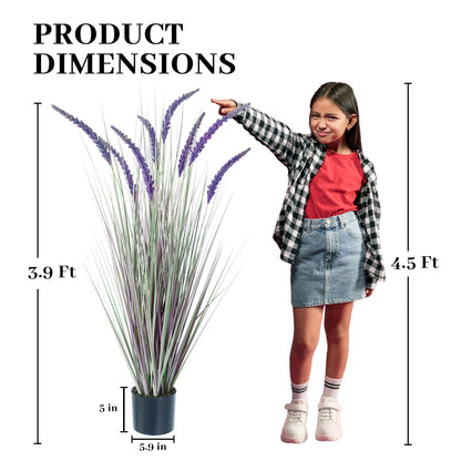 KOL 4ft 2-Pack Artificial Veronica Horsetail Reed Grass – 47in Tall Faux Purple Grass Plants in Pots, UV Resistant Fake Greenery for Indoor Outdoor Home, Office, Patio & Wedding Décor