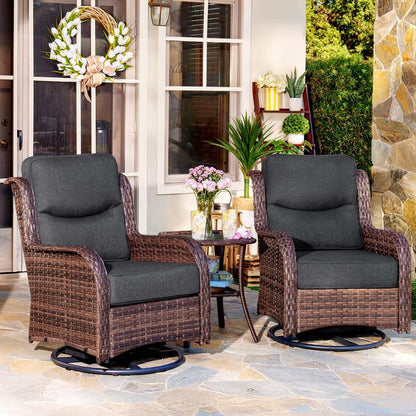 HILLGA 7-Piece Luxury Patio Furniture Set with 6" Thick Cushions, Weather-Resistant Wicker High Back Swivel Rocker Chairs, Senior-Friendly Outdoor Sofa Set for Large Deck, Yard and Poolside, Beige(V2)