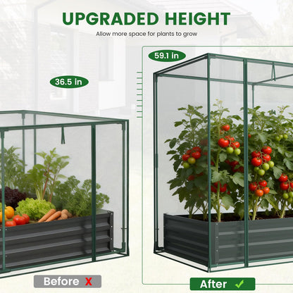Galvanized Raised Garden Bed with Crop Cage Plant Protection Net Tent Kit for Garden Plant, 71"x35.4"x 59" Plants Protection Tent Cage Metal Planter Box Bottomless Planting Vegetables Outdoor