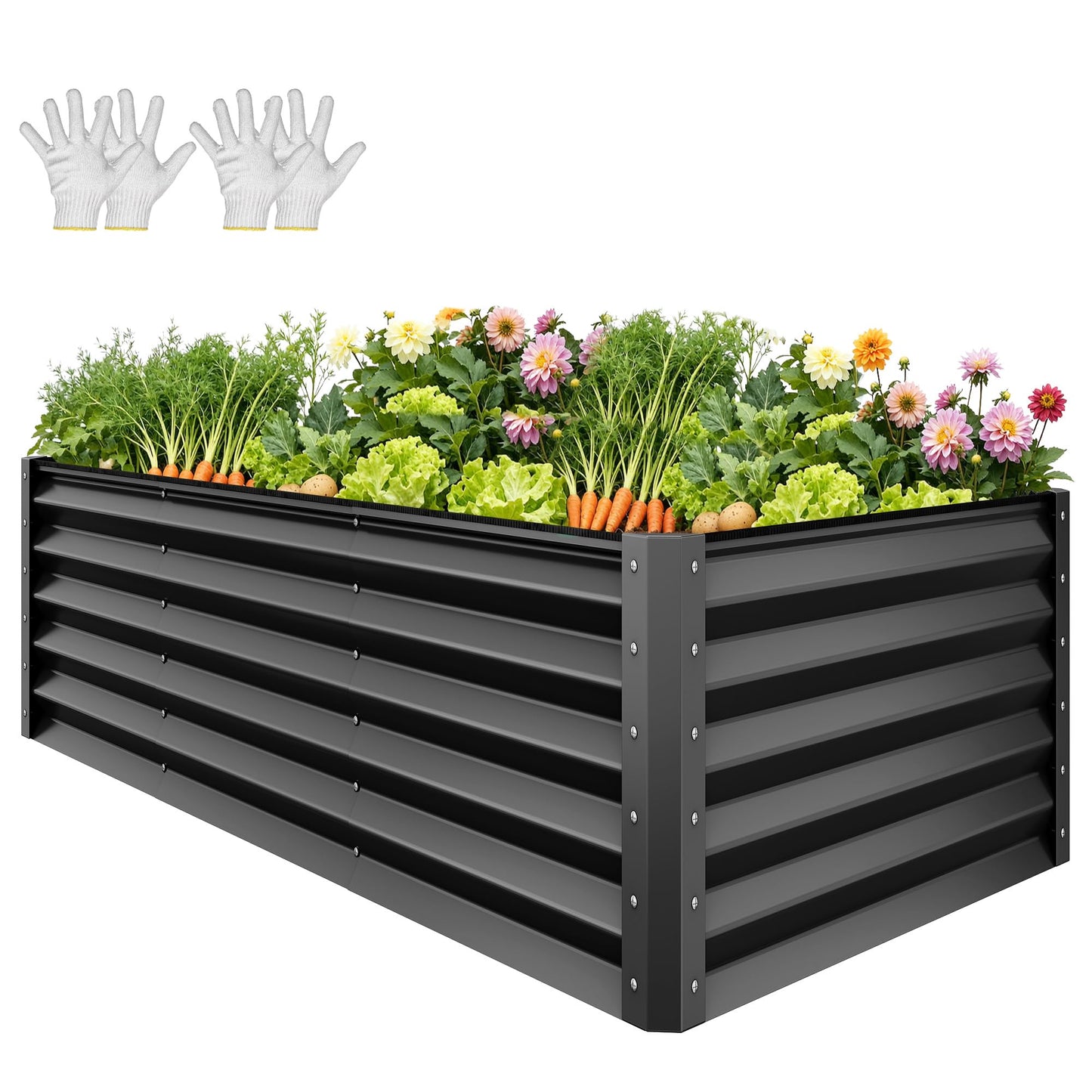 YITAHOME 8x4x1.5ft 2pcs Large Raised Garden Bed Kit, Galvanized Metal Planter Box with Gloves, Outdoor Above Ground Planters for Plants Vegetables Flowers, Silver