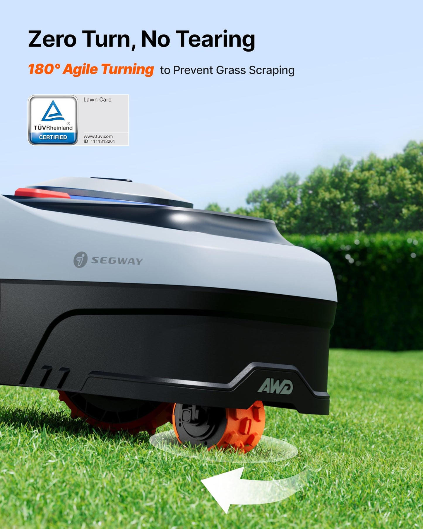 Segway Navimow i110N Robot Lawn Mower Perimeter Wire Free 1/4 Acre RTK+Vision Robotic Lawnmower, AI-Assisted Mapping, Virtual Boundary, APP Control, 58dB(A) Quiet, Multi-Zone Management