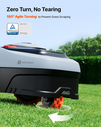 Segway Navimow i110N Robot Lawn Mower Perimeter Wire Free 1/4 Acre RTK+Vision Robotic Lawnmower, AI-Assisted Mapping, Virtual Boundary, APP Control, 58dB(A) Quiet, Multi-Zone Management