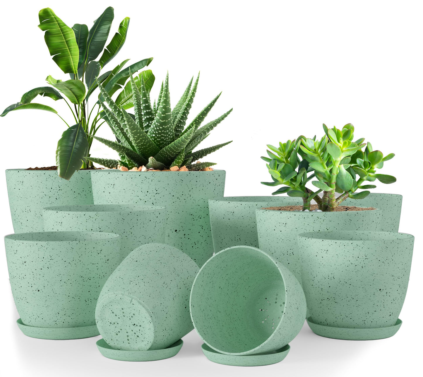 Utopia Home Plant Pots Indoor with Drainage Holes – Set of 5 White Plastic Flower Pots (7/6.6/6/5.3/4.8 Inch) – Modern Planters for Indoor Plants, Room & Office Décor, Great Stocking Stuffers