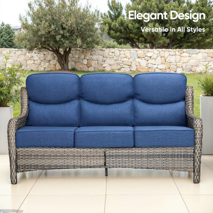 Luxury Patio Furniture Set with 6-inch Thick Cushion, Outdoor Furniture with Fire Pit Table, Swivel Chairs, Sofa, Side Table, Ottomans, 9pcs Wicker Conversation Set(Brown Wicker | Grey Cushion)