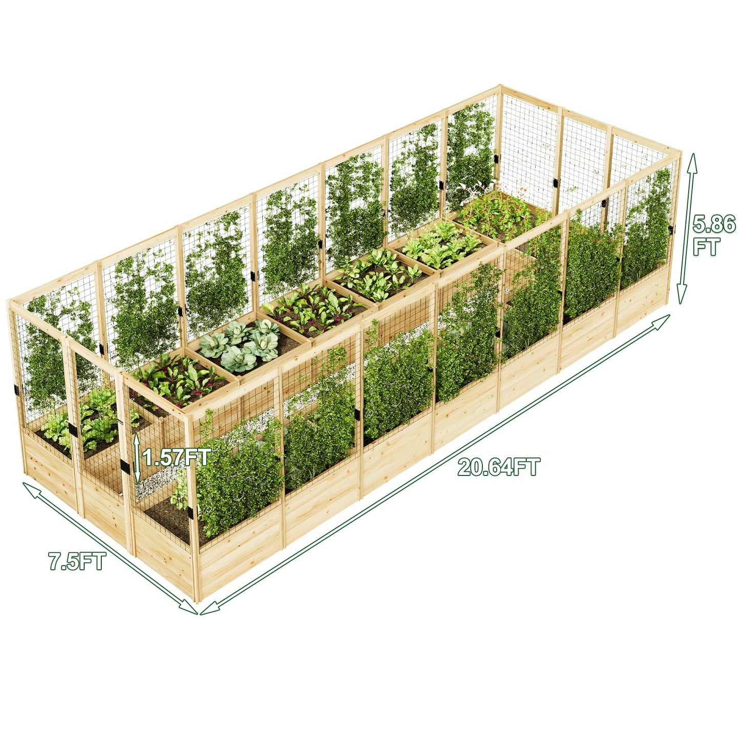 AMERLIFE Raised Garden Bed with Deer Proof Fence, 7.5Wx17Dx6H Outdoor Wooden Raised Garden Bed Planter with 19" Depth Planter Box