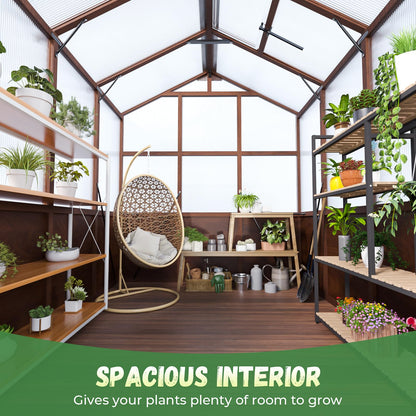 Jocoevol 6x12FT Greenhouse for Outdoors, Wooden Frame Polycarbonate Green House w/ Adjustable Roof Vent and Lockable Door Handle, Walk-in Greenhouses for Outside Garden Backyard