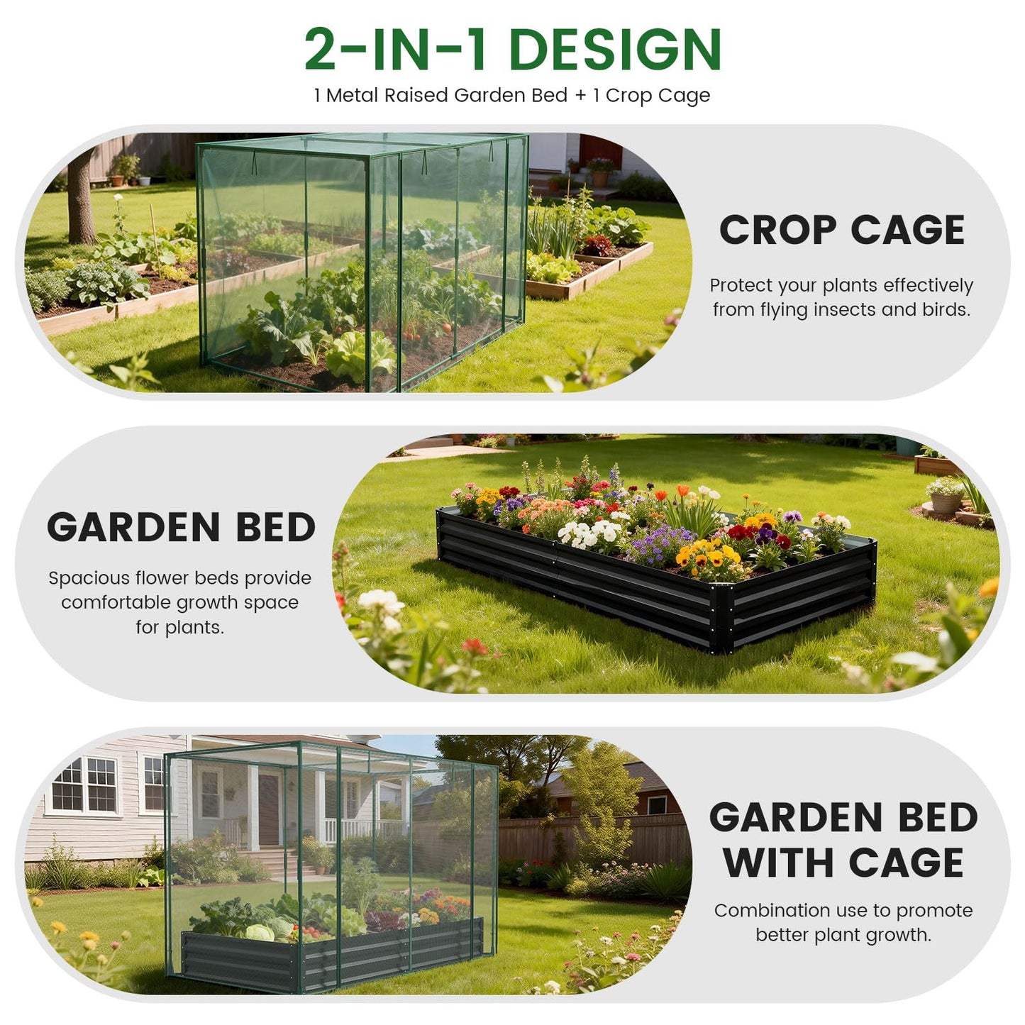 Galvanized Raised Garden Bed with Crop Cage Plant Protection Net Tent Kit for Garden Plant, 71"x35.4"x 59" Plants Protection Tent Cage Metal Planter Box Bottomless Planting Vegetables Outdoor