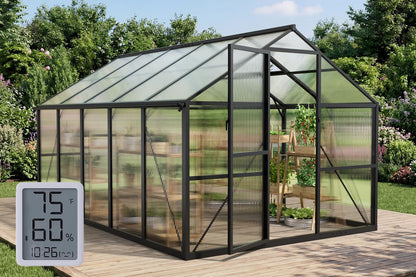 12x12 FT T-Shape Greenhouses, Polycarbonate Green House with UV Protection, Heavy Duty Greenhouse with Windproof Aluminum Frame, Roof Vent & Quick-Install Design for Backyard or Garden Use