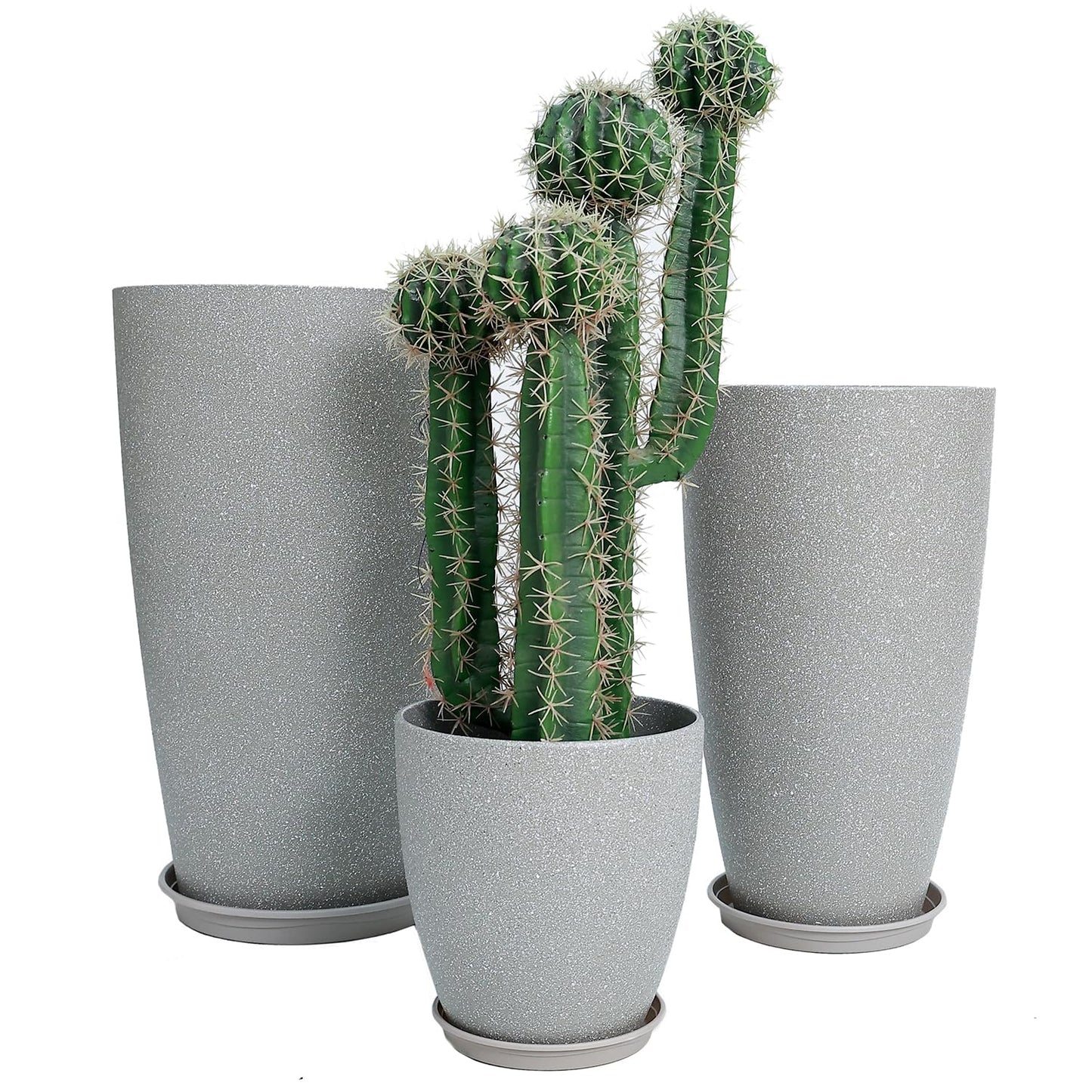 24,21,11 Inch Large Plastic Planters with Drainage Hole and Saucer - Set of 3 Tall Plant Pots Indoor Flower Pot Tall Round Planters Outdoor Large Tall Planter