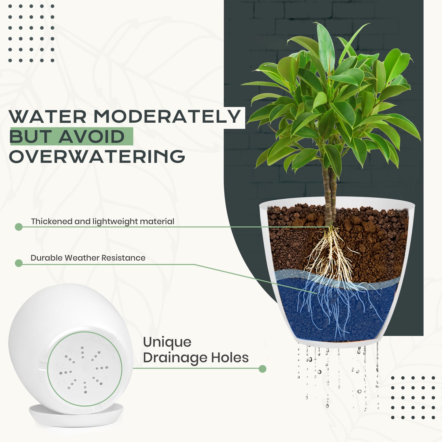 Utopia Home Plant Pots Indoor with Drainage Holes – Set of 5 White Plastic Flower Pots (7/6.6/6/5.3/4.8 Inch) – Modern Planters for Indoor Plants, Room & Office Décor, Great Stocking Stuffers