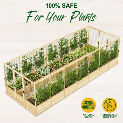 AMERLIFE Raised Garden Bed with Deer Proof Fence, 7.5Wx17Dx6H Outdoor Wooden Raised Garden Bed Planter with 19" Depth Planter Box