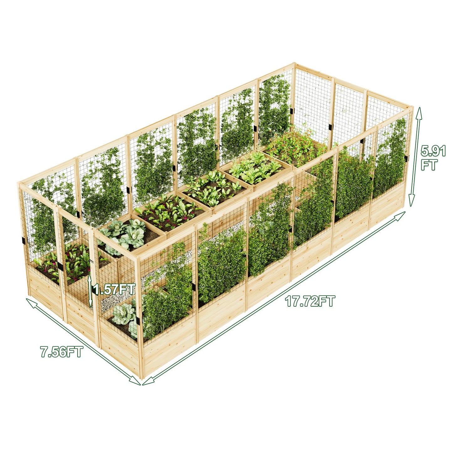 AMERLIFE Raised Garden Bed with Deer Proof Fence, 7.5Wx17Dx6H Outdoor Wooden Raised Garden Bed Planter with 19" Depth Planter Box