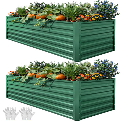 YITAHOME 8x4x1.5ft 2pcs Large Raised Garden Bed Kit, Galvanized Metal Planter Box with Gloves, Outdoor Above Ground Planters for Plants Vegetables Flowers, Silver