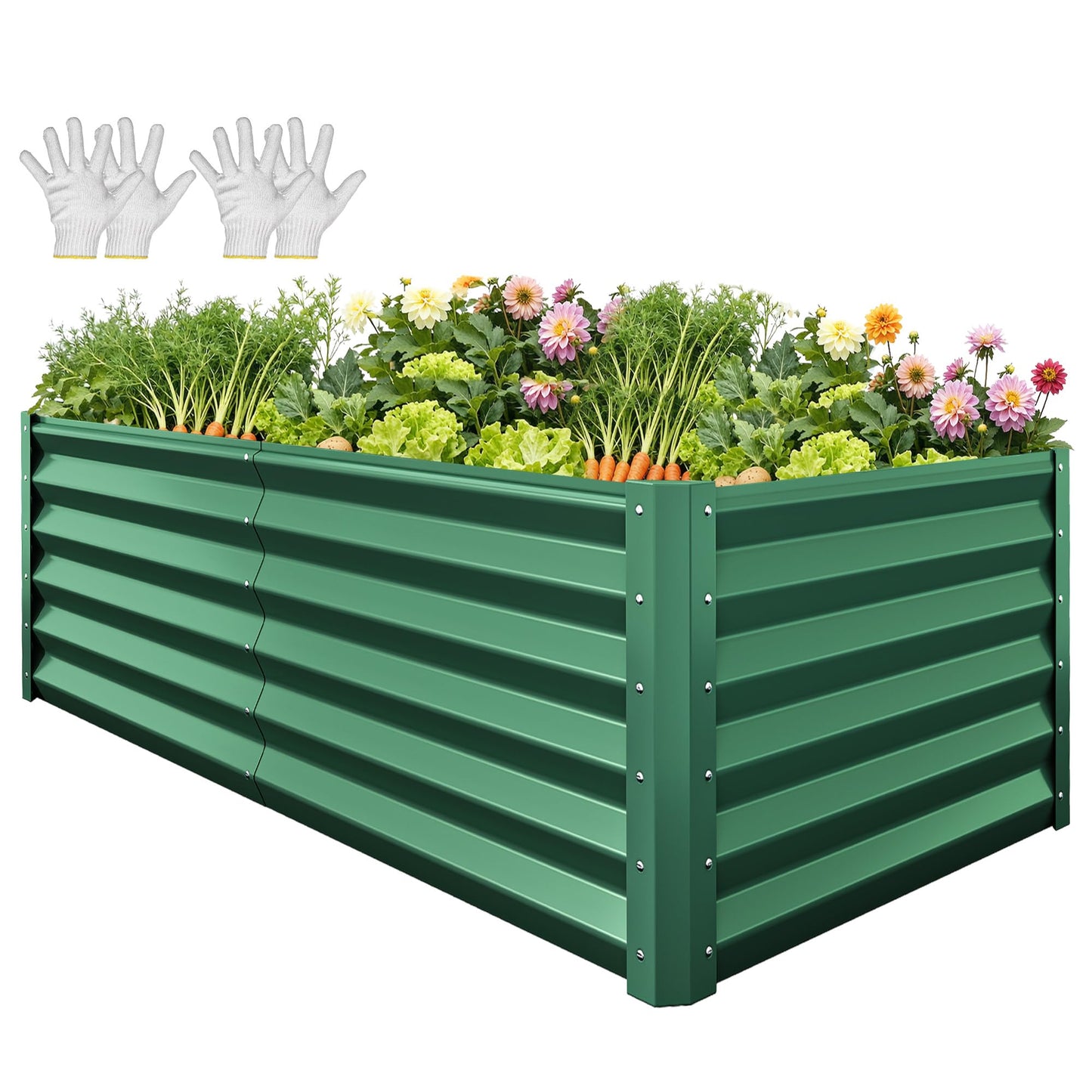 YITAHOME 8x4x1.5ft 2pcs Large Raised Garden Bed Kit, Galvanized Metal Planter Box with Gloves, Outdoor Above Ground Planters for Plants Vegetables Flowers, Silver