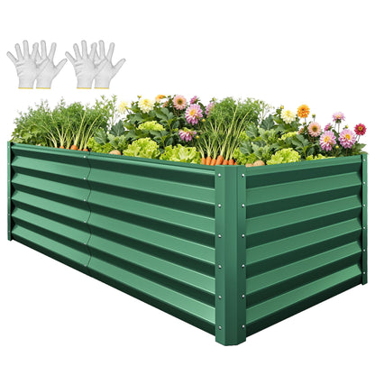 YITAHOME 8x4x1.5ft 2pcs Large Raised Garden Bed Kit, Galvanized Metal Planter Box with Gloves, Outdoor Above Ground Planters for Plants Vegetables Flowers, Silver