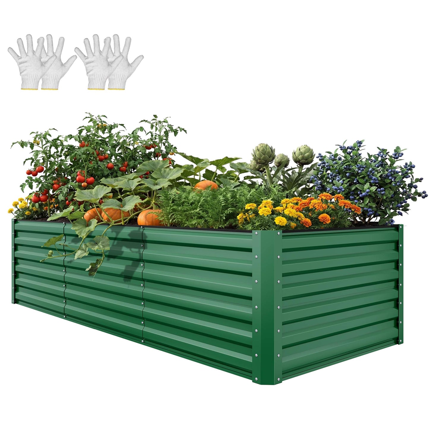 YITAHOME 8x4x1.5ft 2pcs Large Raised Garden Bed Kit, Galvanized Metal Planter Box with Gloves, Outdoor Above Ground Planters for Plants Vegetables Flowers, Silver