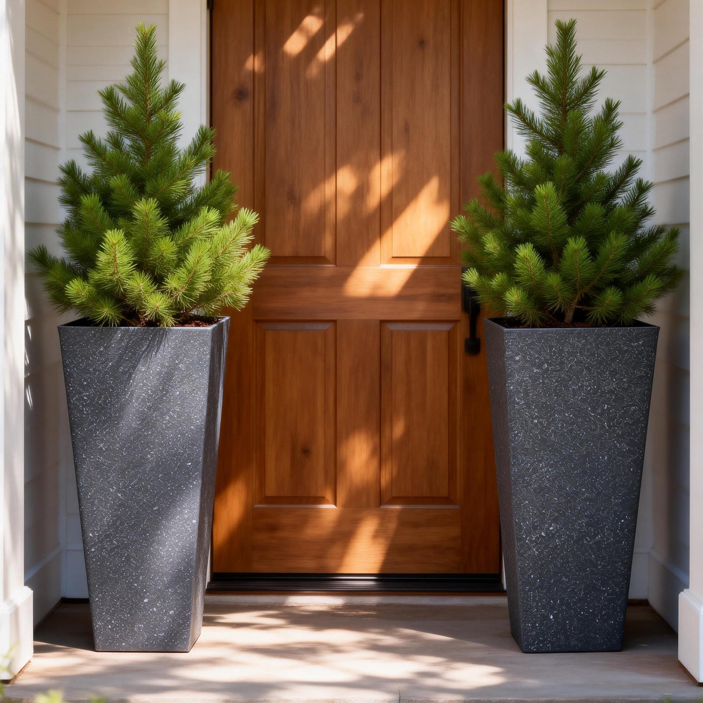 Autodaya 22" Urn Planters Outdoor Planter for Plants Set of 2 Timeless Plastic Large Flower Pot with Drainage Hole Terrazzo White Garden Pots for Porch, Patio Christmas Decor