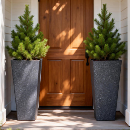 Autodaya 22" Urn Planters Outdoor Planter for Plants Set of 2 Timeless Plastic Large Flower Pot with Drainage Hole Terrazzo White Garden Pots for Porch, Patio Christmas Decor