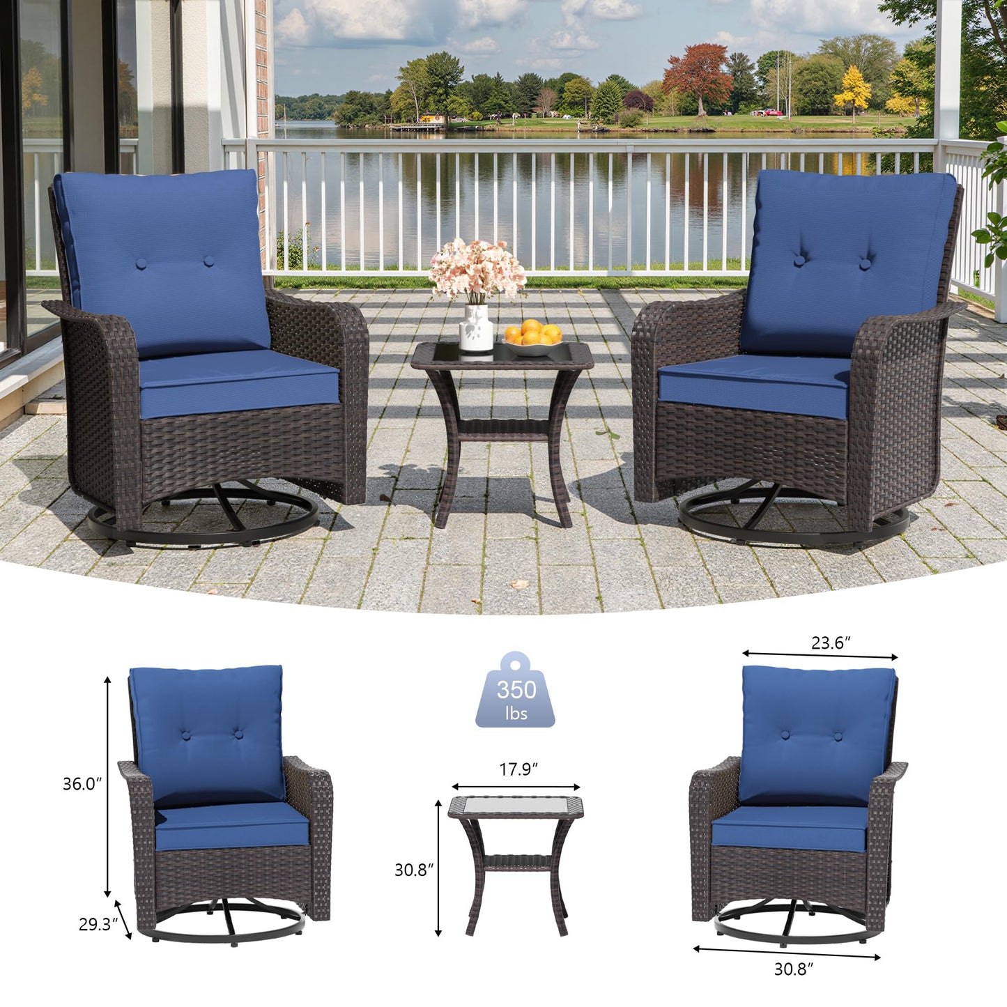 13 PCS Outdoor Patio Furniture Set,Outdoor Sectional Furniture with 43" 55000 BTU Gas Propane Fire Pit Table,All Weather PE Rattan Wicker Patio Conversation Set,Navy Blue