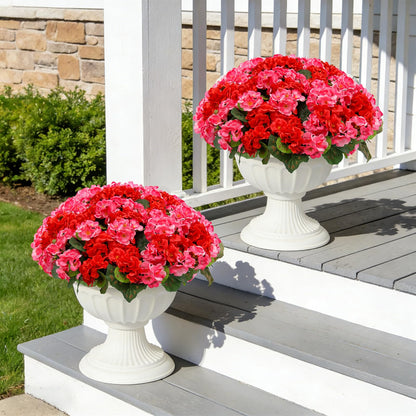 12 Bundles Artificial Geranium Fake Flowers for Outdoor UV Resistant, Outside Spring Red Flower Decoration for Home Kitchen Table Cemetery Garden Planter, Front Door Silk Faux Plants